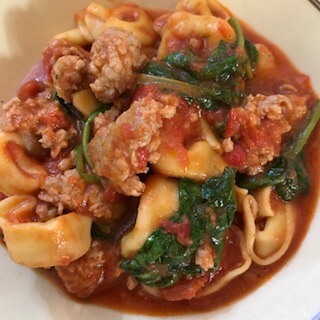 tortellini soup with sausage and spinach, one of the cold weather make ahead meals