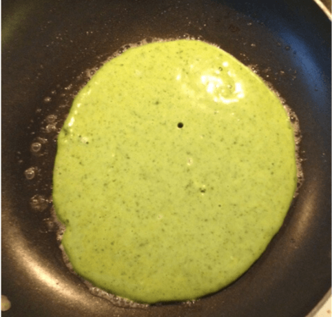 cooking St. Patrick's Day pancakes