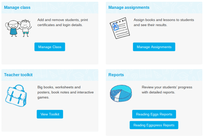 Reading Eggspress teacher dashboard