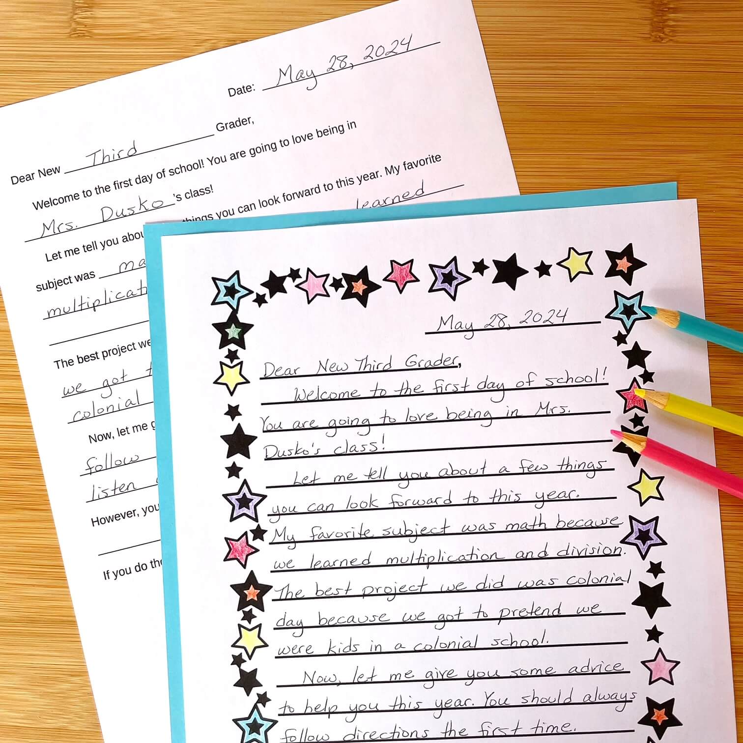 Have your students write a letter to a student who will be in your class next year.