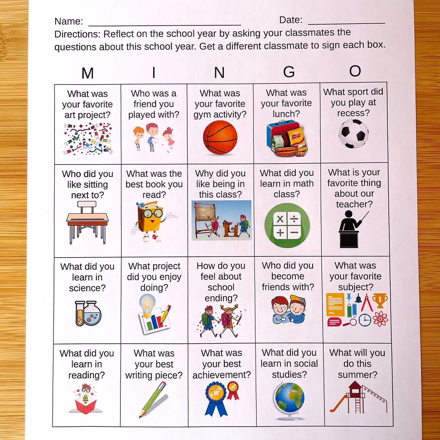 Play this MINGO game on the last day of school to allow your students to reflect on the school year.